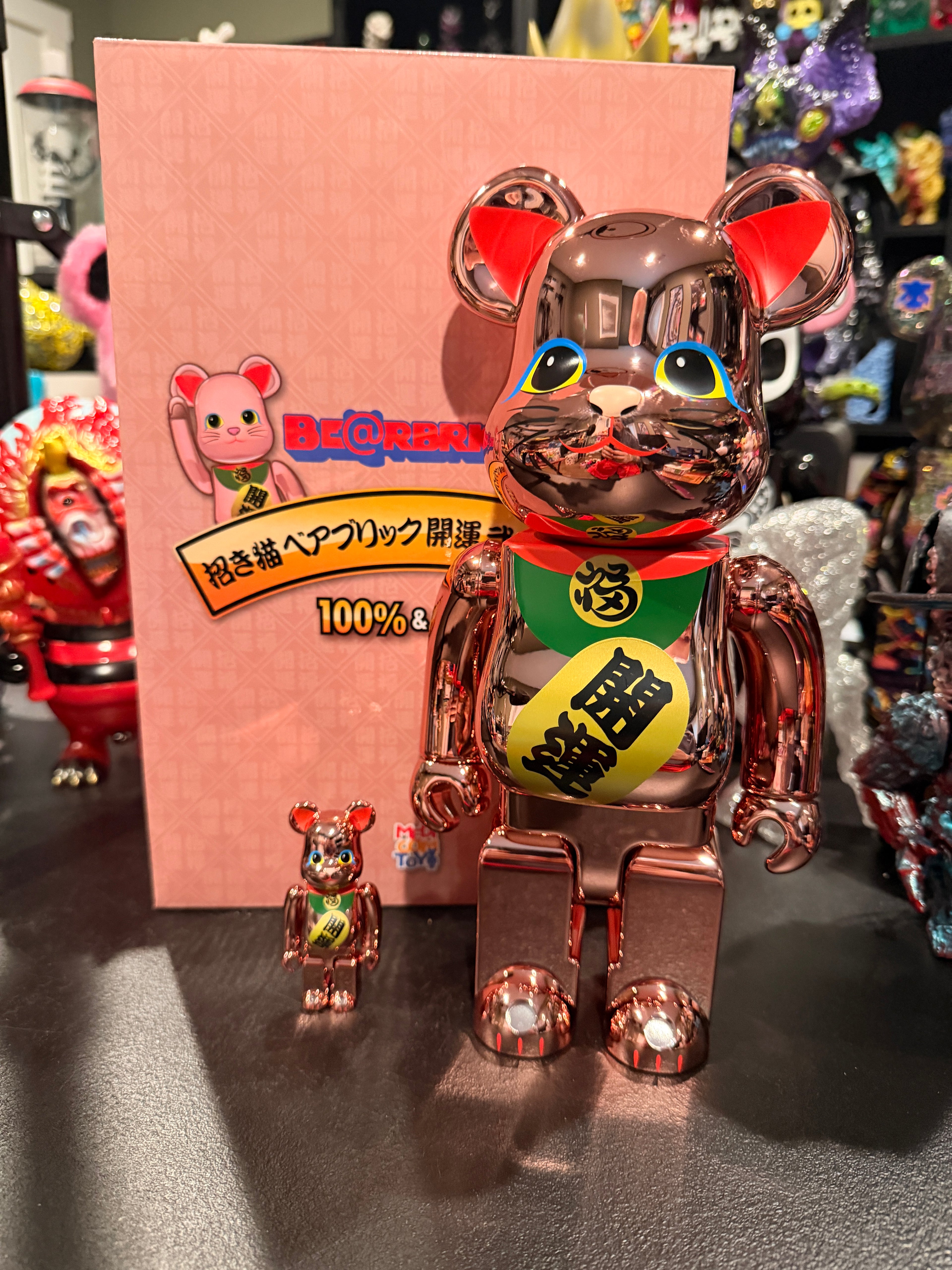 Bearbrick Lucky Cat 400/100 Set Pink chrome