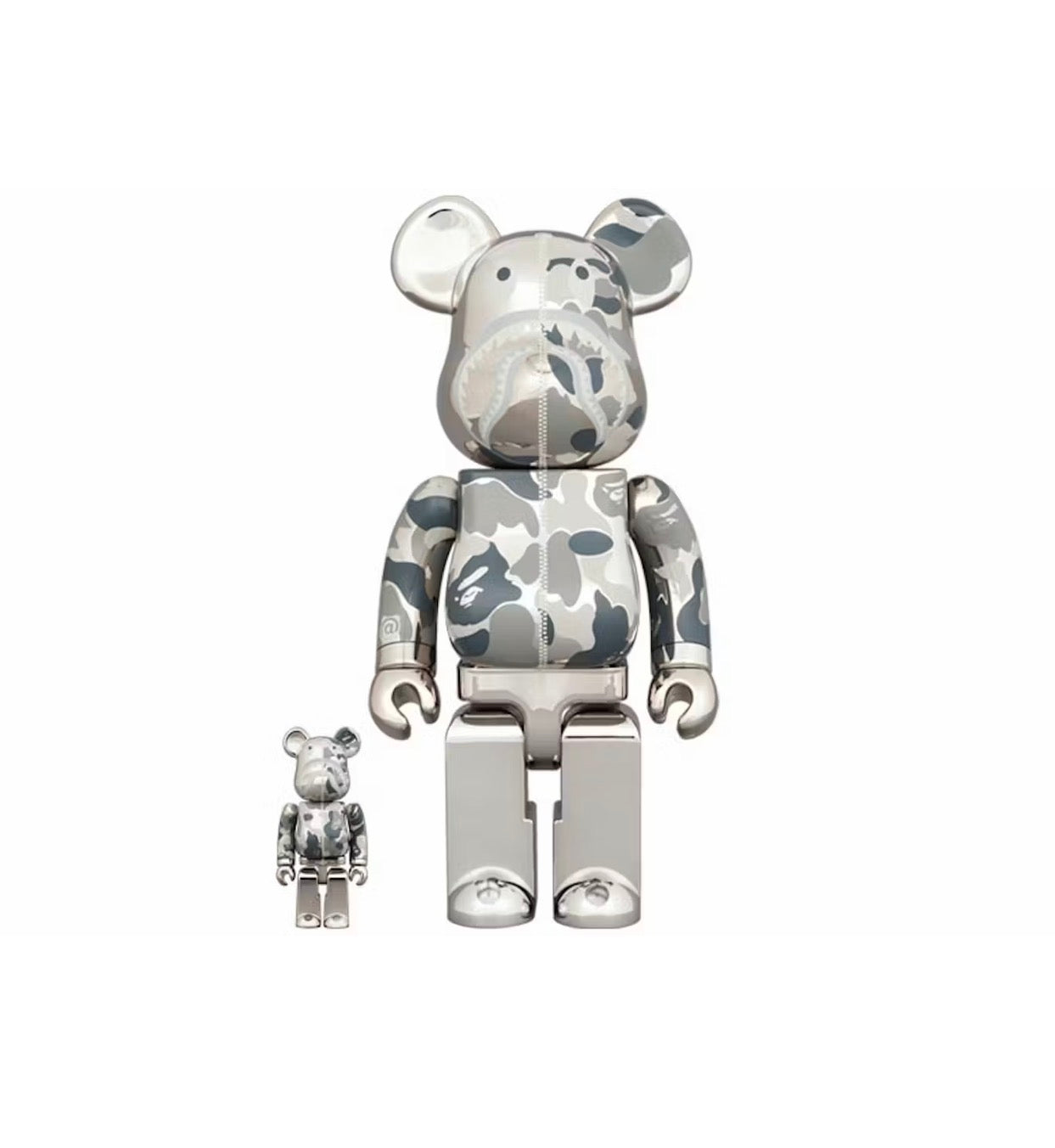 Bearbrick BAPE 400/100 Camo shark Silver chrome