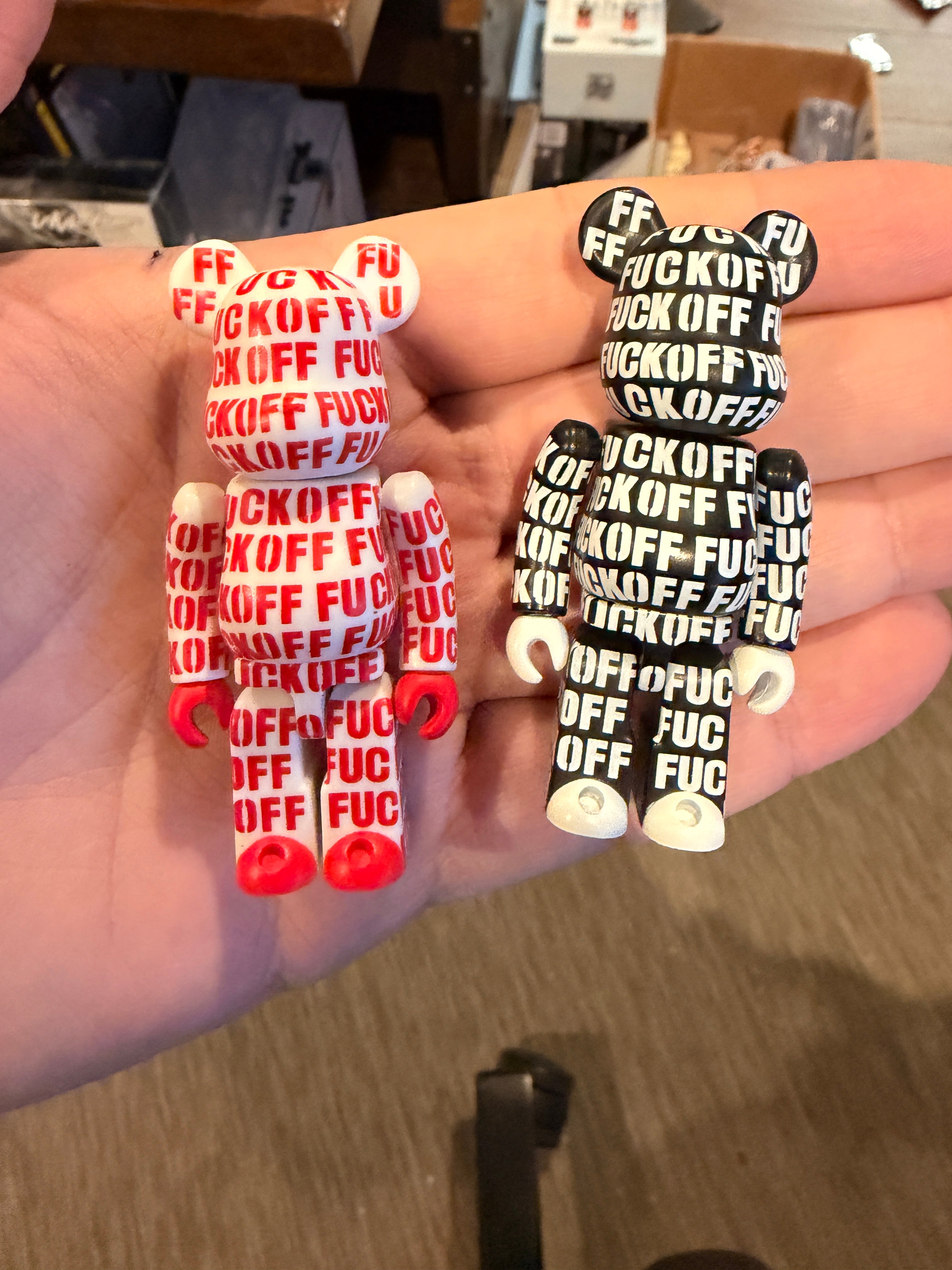 Fuck off-red and white 100% bearbrick by lemon-soda-joint-works Set