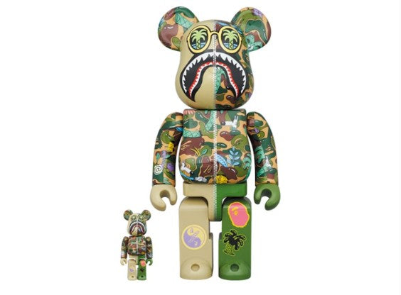 Bearbrick x Steven Harrington x BAPE Shark 100% & 400% Set - Green